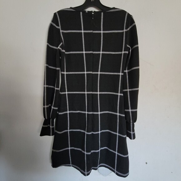 Slate & Willow Black Gray Plaid Stripe Long Sleeve Knit Mini Shift Dress Size XS - Picture 5 of 14